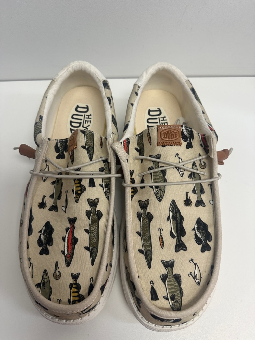 Hey Dude Canvas Fish Print Slip-On Shoes - Cream